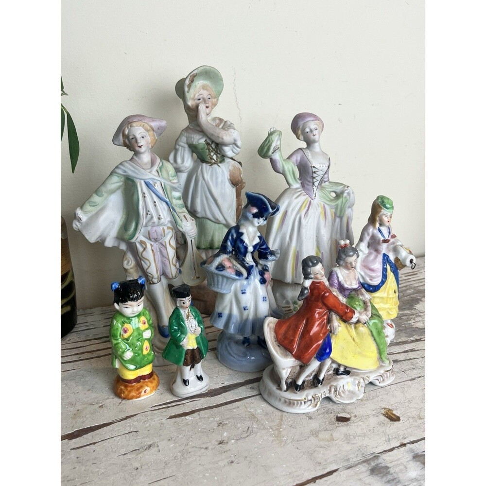 Vintage Occupied Japan & Japan Figurines Lot (8) Ranging In Size & Dates 3”~ 9”